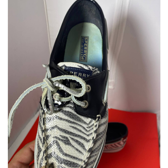Sperry Top Sider Flats Women's Size 8.5 M Leather shiny Zebra Shoes Lace Up - Picture 5 of 6